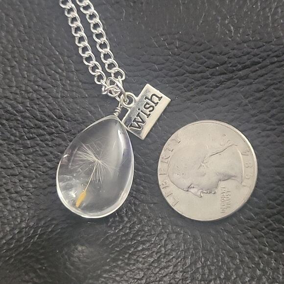 Make a wish dandelion drop shaped pendant necklace with charm - Picture 2 of 3